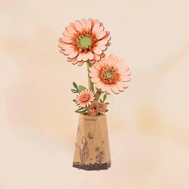 rowood-tw111-gerbera-puzzle-bois-3d-bouquet-orange image 1