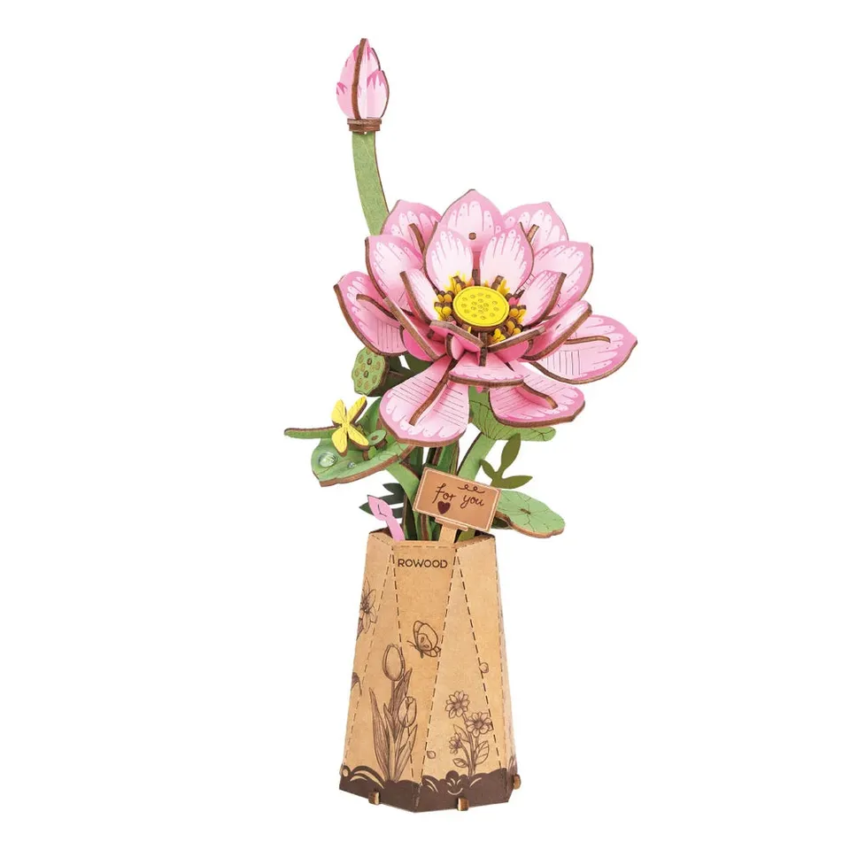 rowood-tw151-bouquet-lotus-rose-puzzle-bois-3d-fleurs image 1