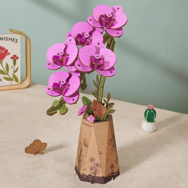 rowood-tw091-bouquet-orchid-e-moth-violette-puzzle-bois image 1
