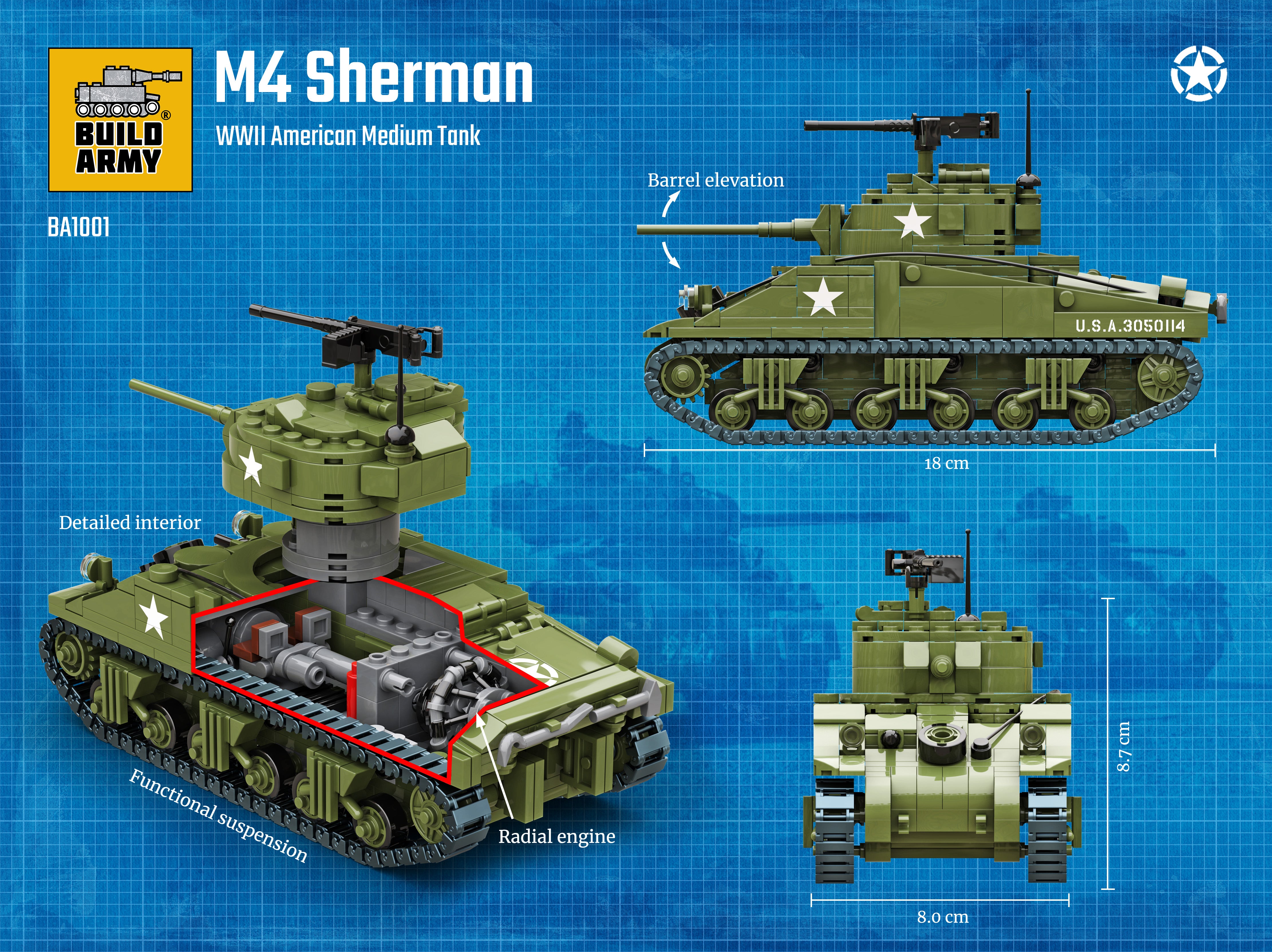 build-army-ba1001-m4-sherman-jeu-briques-char-1-33-785-pcs image 3