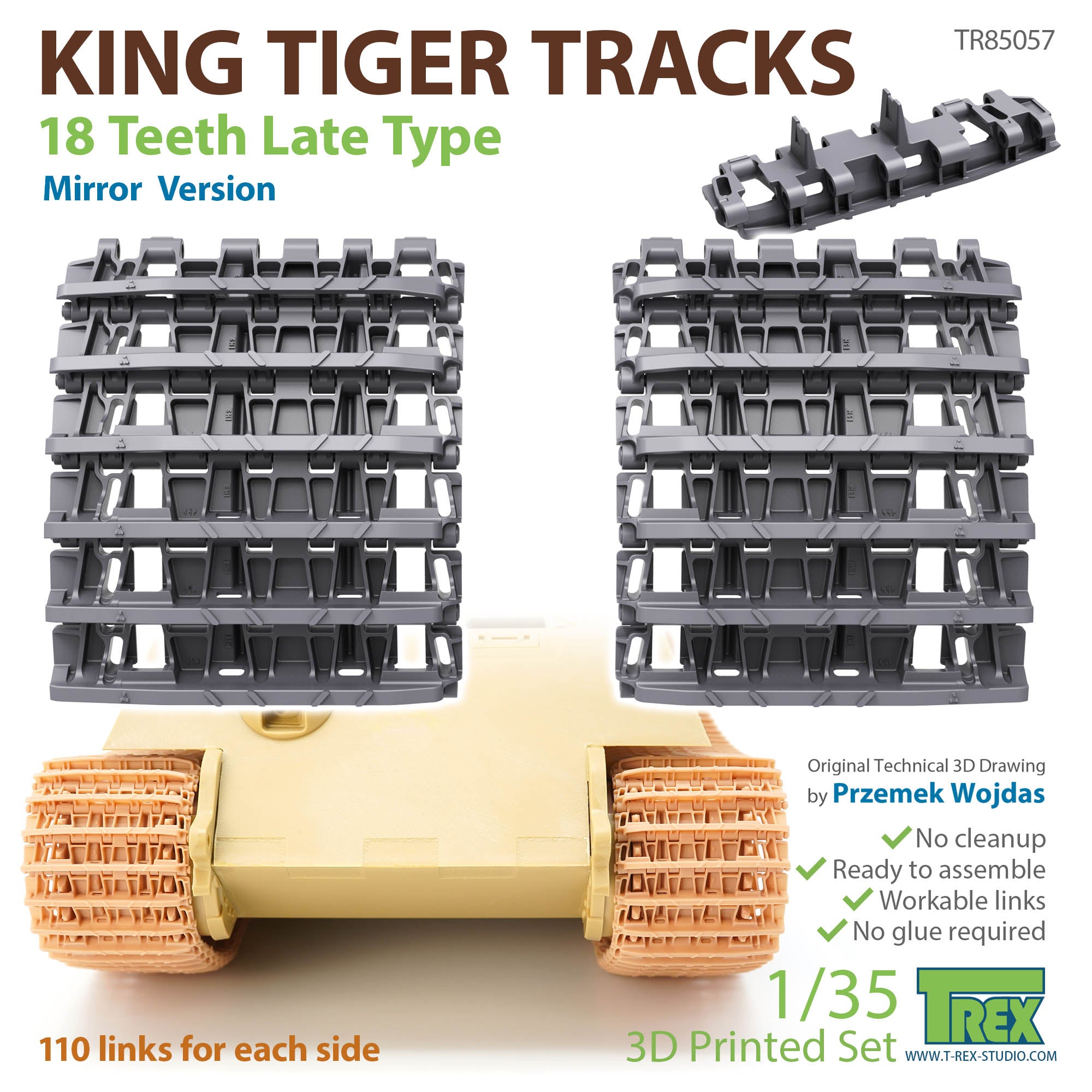 t-rex-85057-king-tiger-chenilles-18-dents-1-35-late-miroir image 1