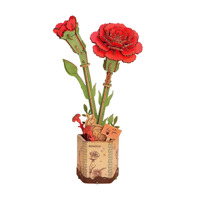 rowood-tw052-illet-rouge-maquette-fleur-bois-3d-puzzle image 1