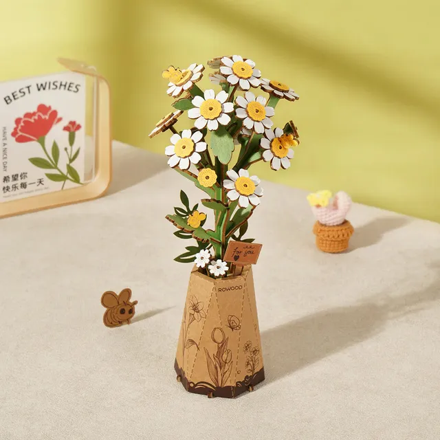 rowood-tw061-bouquet-camomille-bois-puzzle-3d-diy image 1