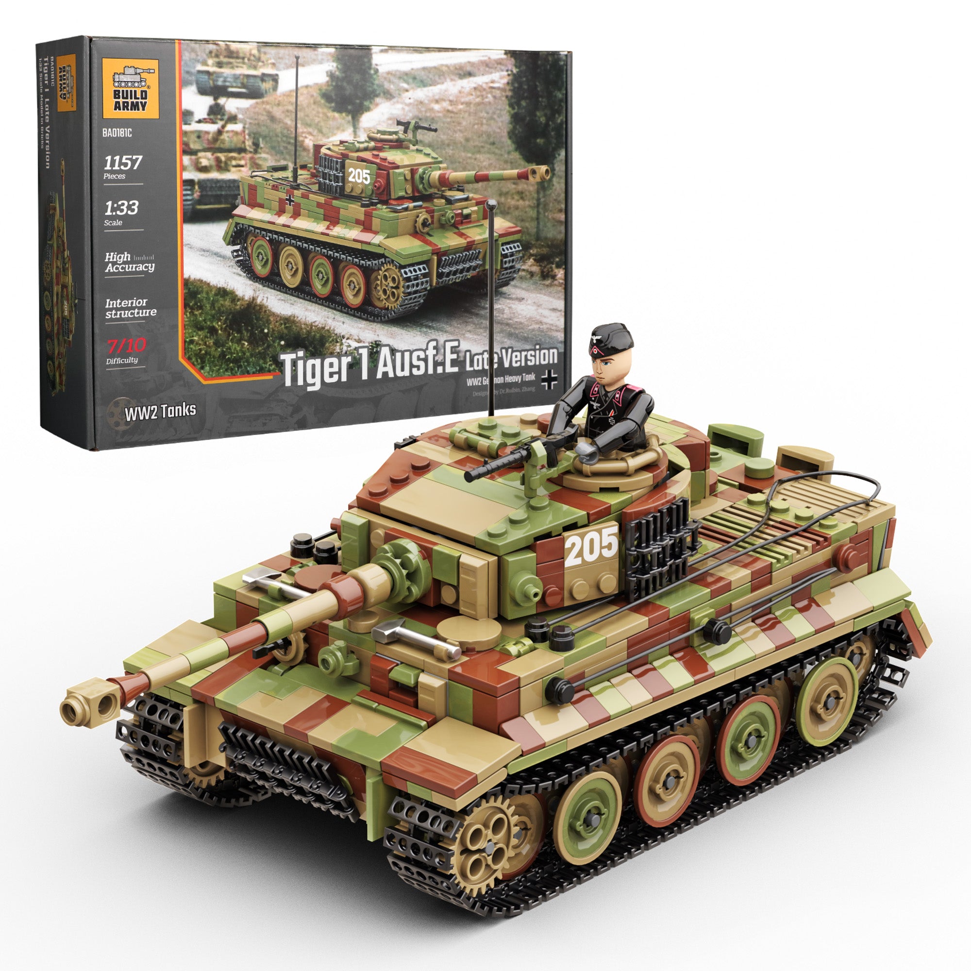 build-army-ba0181c-tiger-i-ausf-e-char-briques-camouflage-1153pcs image 1