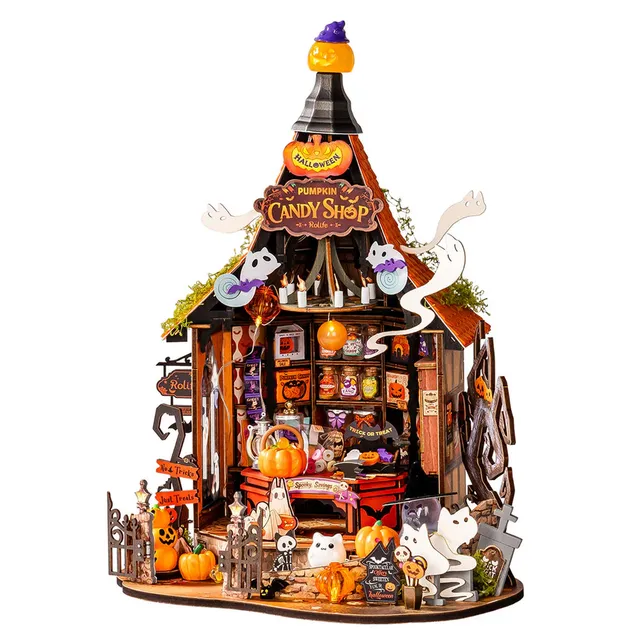 robotime-dg186-haunted-candy-house-maison-miniature-kit-bois-led image 1