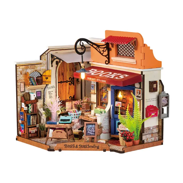 robotime-dg164-corner-bookstore-maison-miniature-kit-bois-librairie image 1