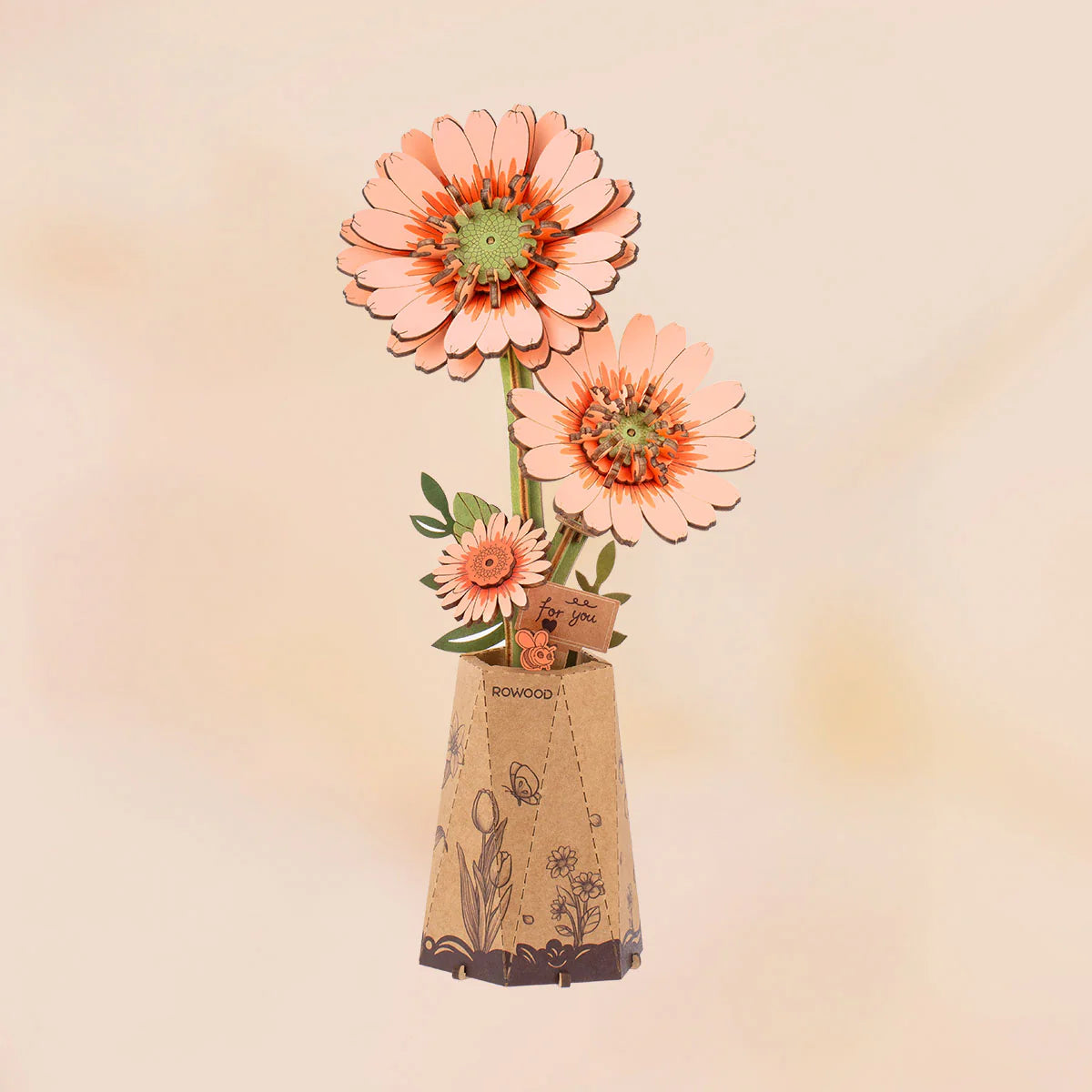 rowood-tw111-gerbera-puzzle-bois-3d-bouquet-orange image 1