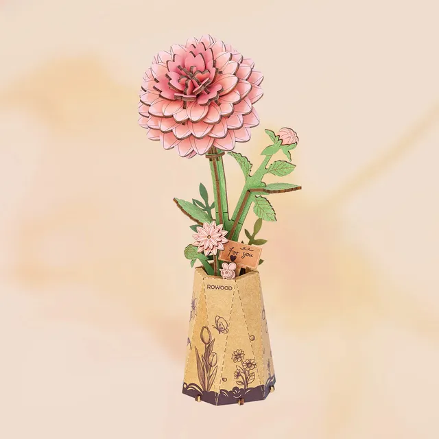 rowood-tw131-puzzle-bois-bouquet-dahlia-rose-3d image 1