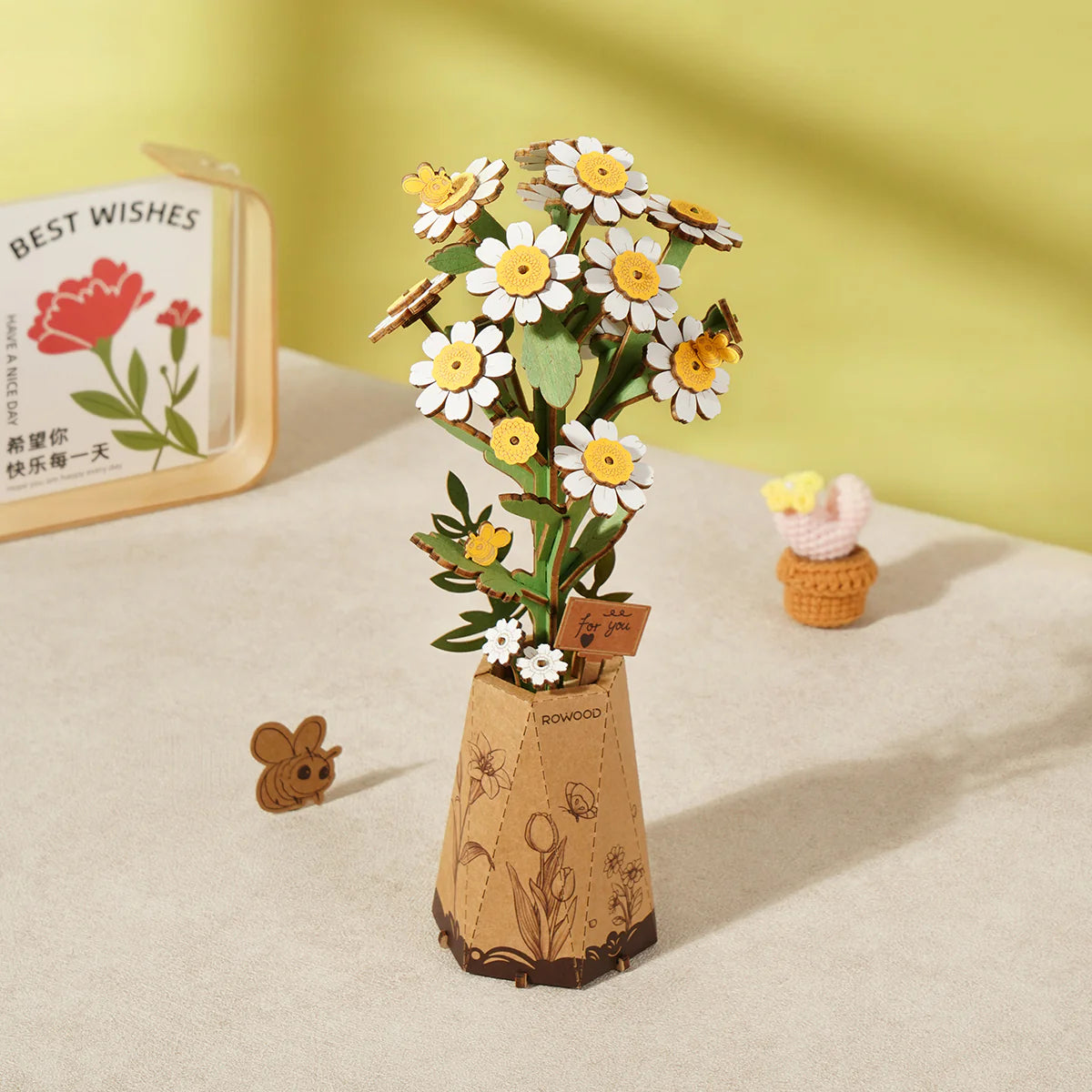 rowood-tw061-bouquet-camomille-bois-puzzle-3d-diy image 1