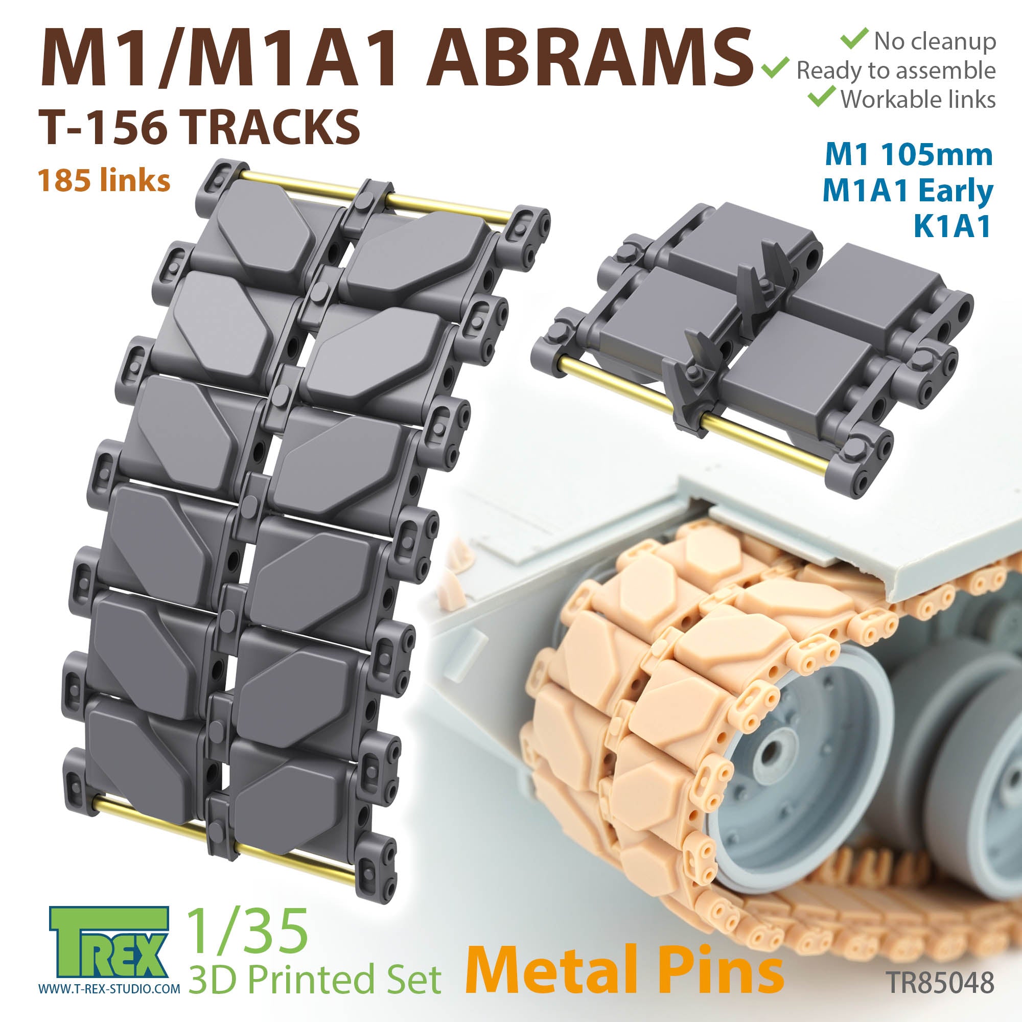 t-rex-85048-chenilles-1-35-m1-abrams-t156-metal-pins image 1