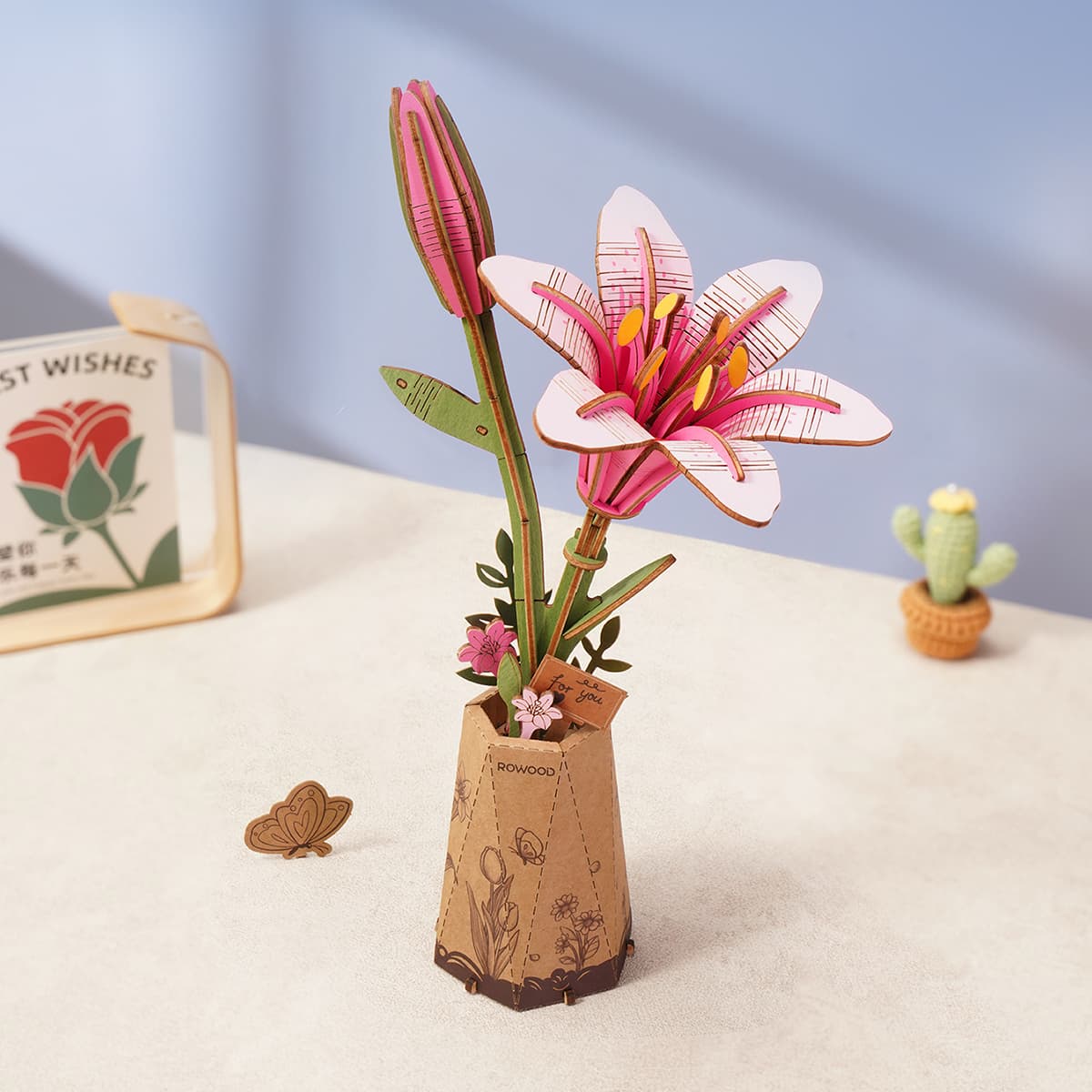 robotime-rowood-tw071-bouquet-bois-lys-rose-puzzle-3d image 1