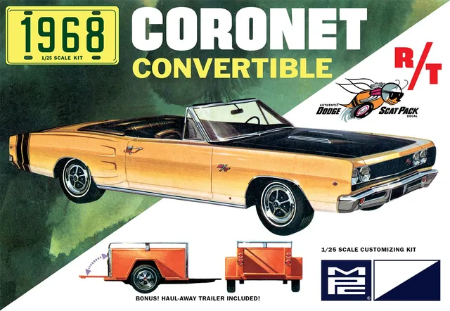 mpc-1968-dodge-coronet-cabriolet-remorque-1-25-maquette image 1