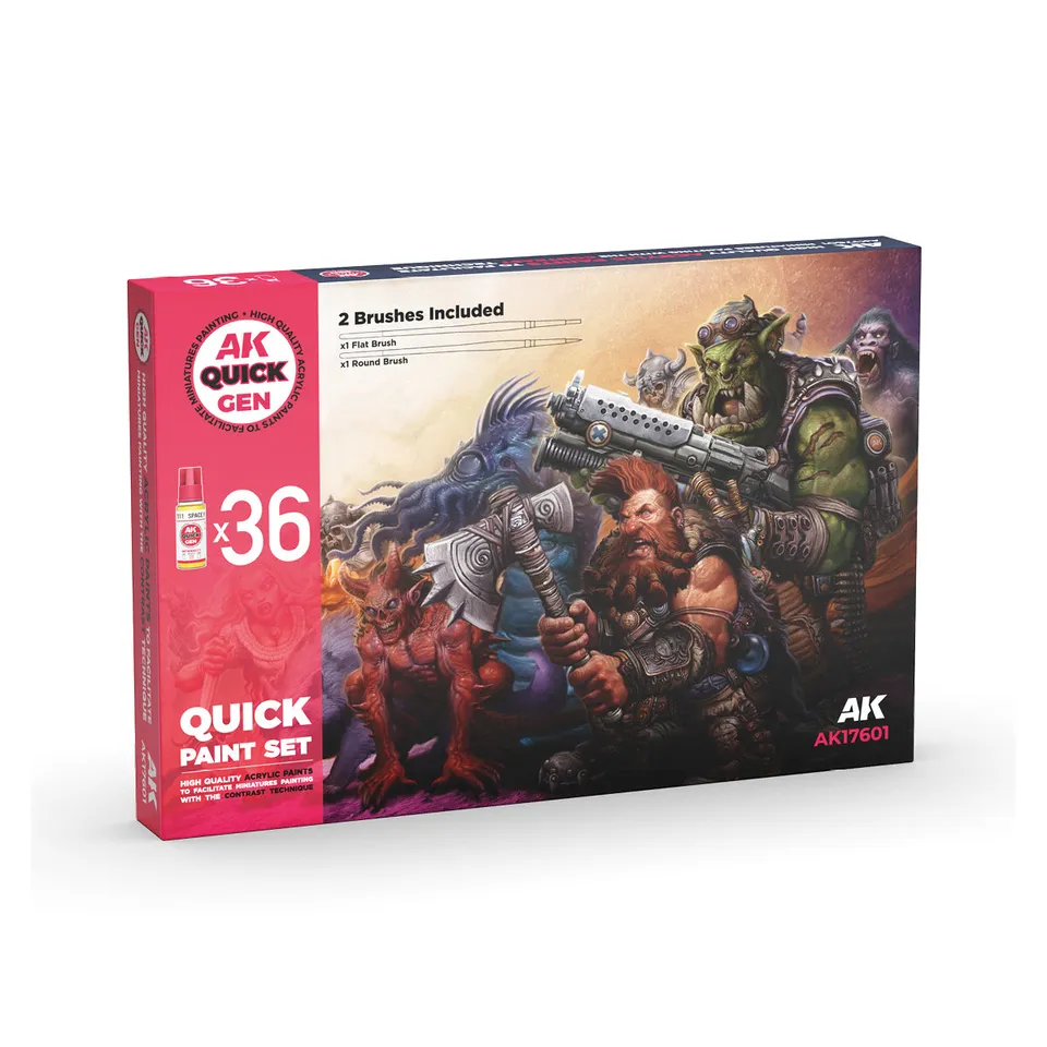 ak-interactive-quick-gen-set-36-peintures-acryliques-2-pinceaux image 1