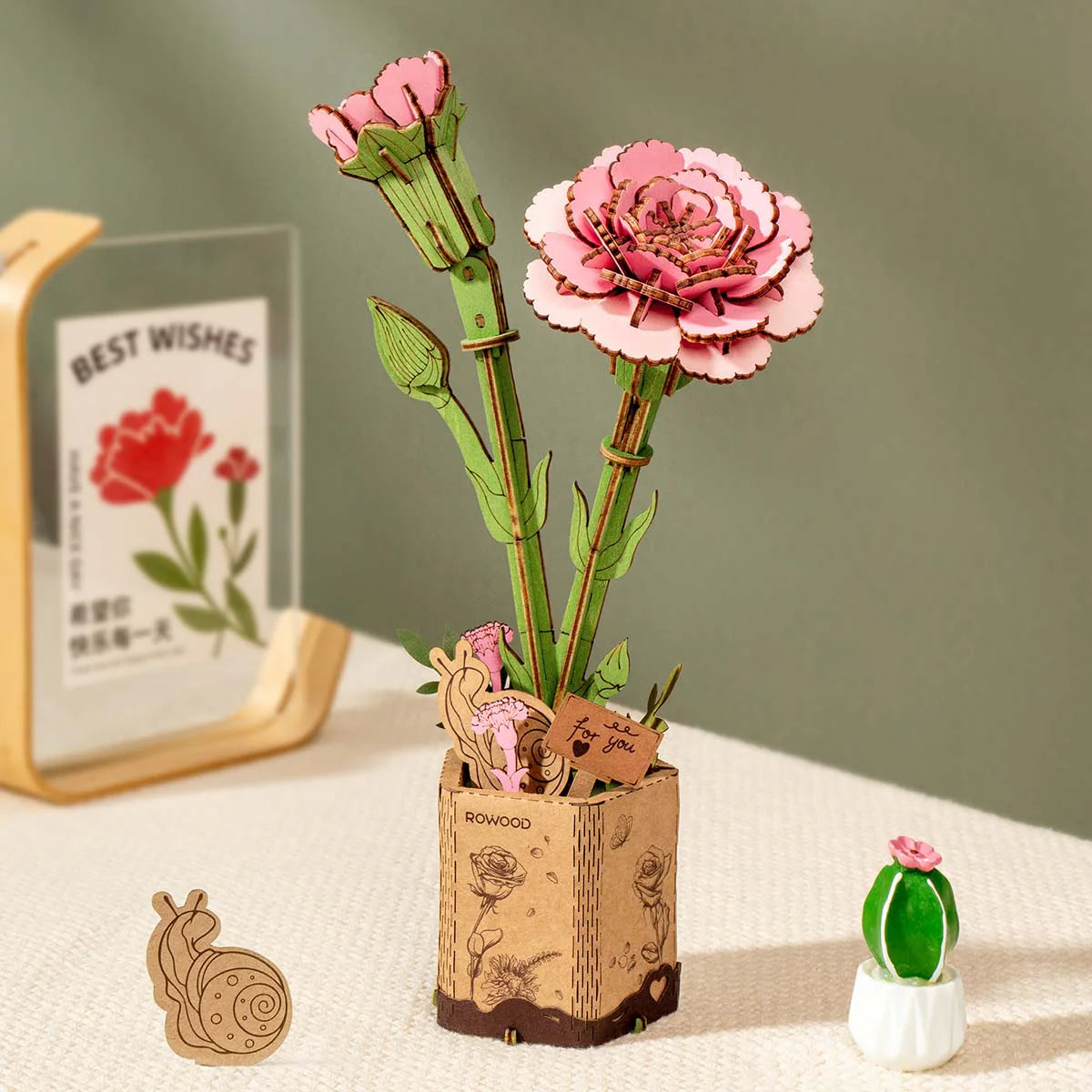 rowood-tw051-puzzle-bois-fleur-oeillet-rose-3d image 2