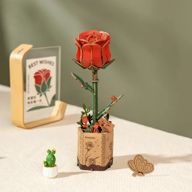 robotime-rowood-tw042-puzzle-bois-bouquet-roses-rouges image 1