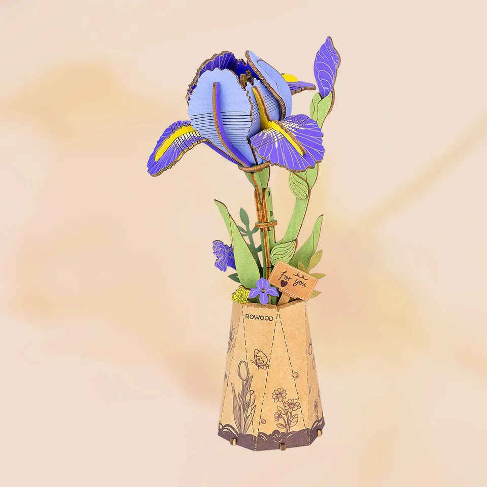 rowood-tw121-bouquet-iris-violet-puzzle-bois-3d-fleurs image 1