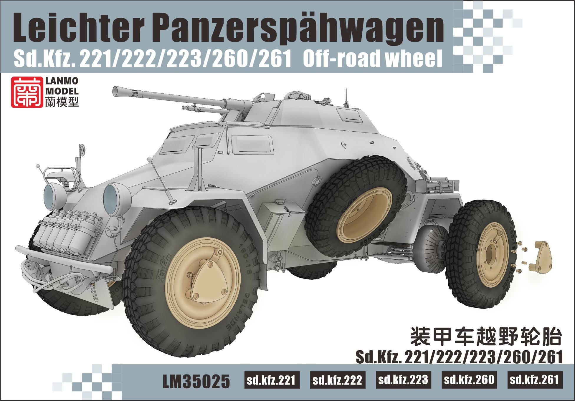 lanmo-model-lm35025-roues-off-road-1-35-sd-kfz-221-222-maquette image 1