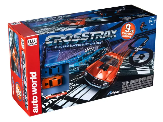 auto-world-crosstrax-coffret-circuit-slot-car-ho-cuda-mustang image 1