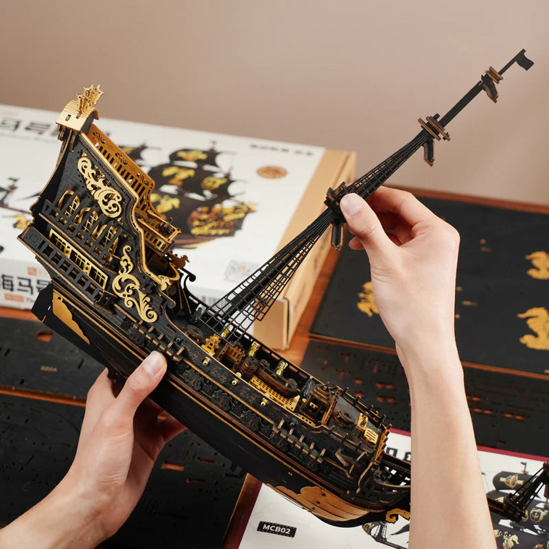 rokr-mcb02-seahorse-barque-puzzle-bois-3d-bateau-603-pi-ces image 2