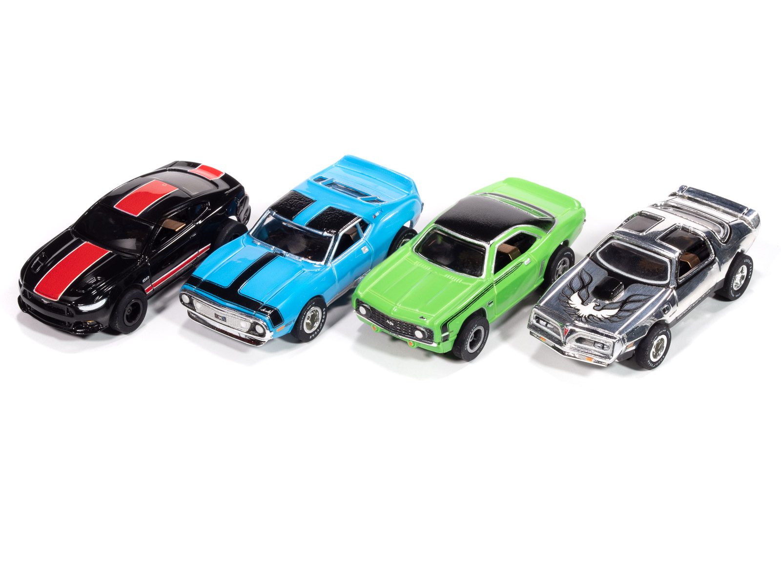 auto-world-xtraction-pony-power-r1-slot-car-ho-set-b-4-pcs image 1