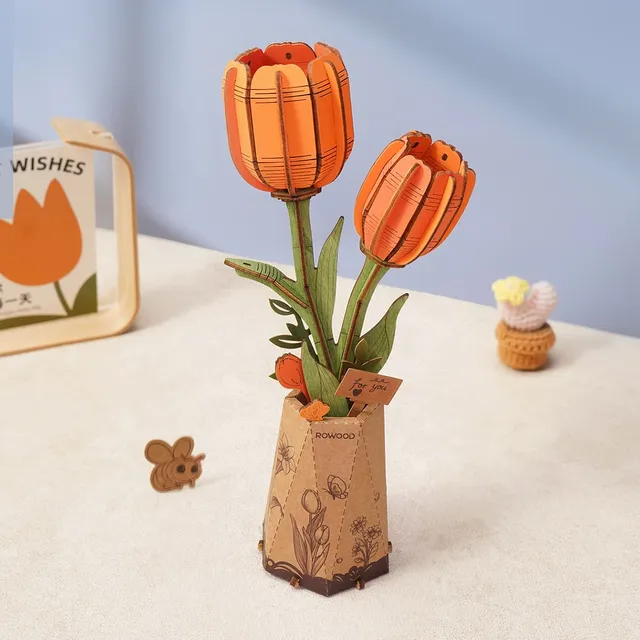 rowood-tw081-bouquet-tulipe-orange-puzzle-3d-bois image 1
