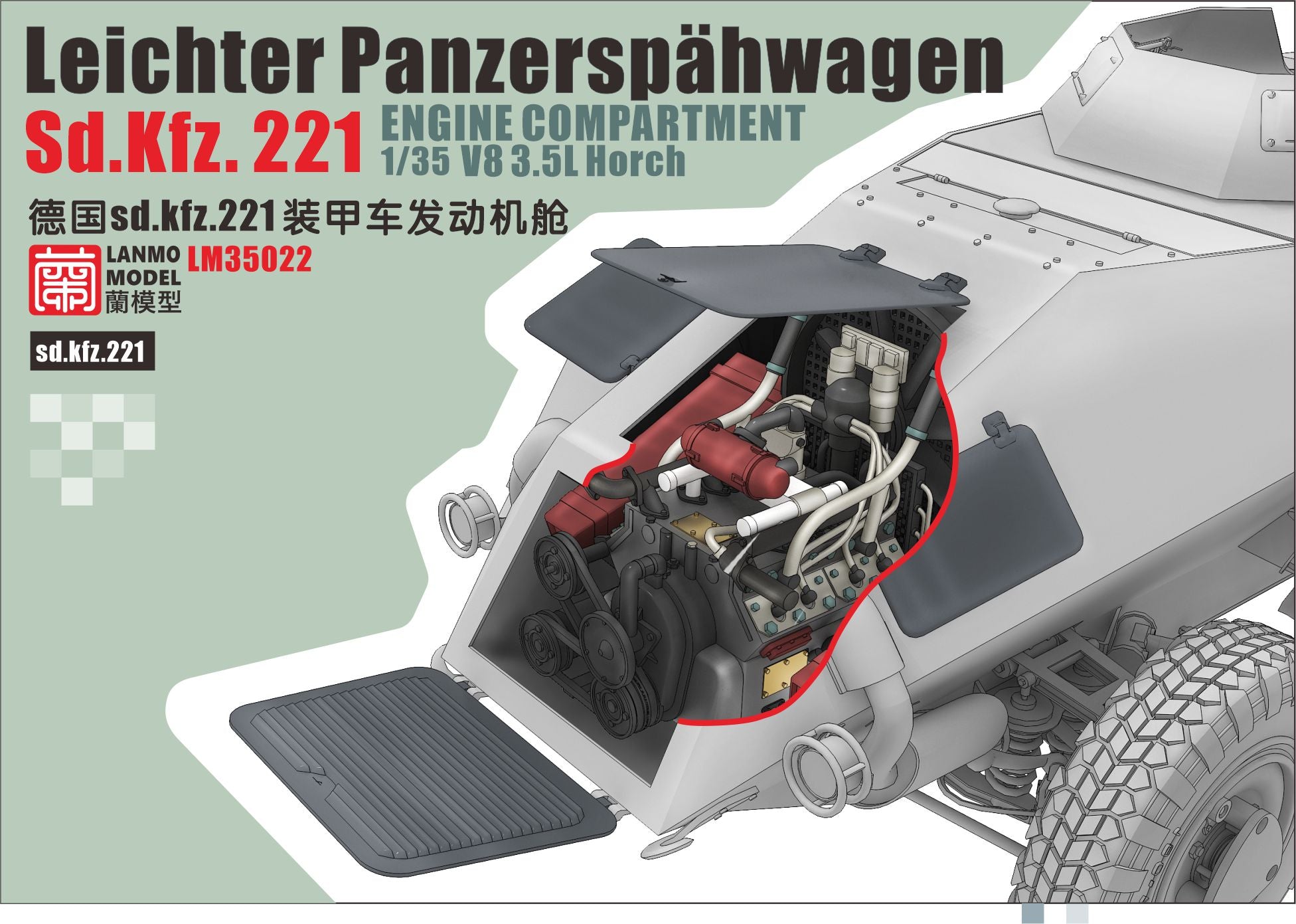 lanmo-model-lm35022-sd-kfz-221-compartiment-moteur-kit-1-35 image 1