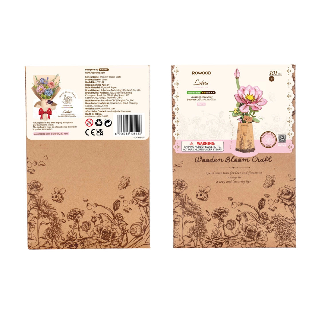 rowood-tw151-bouquet-lotus-rose-puzzle-bois-3d-fleurs image 2