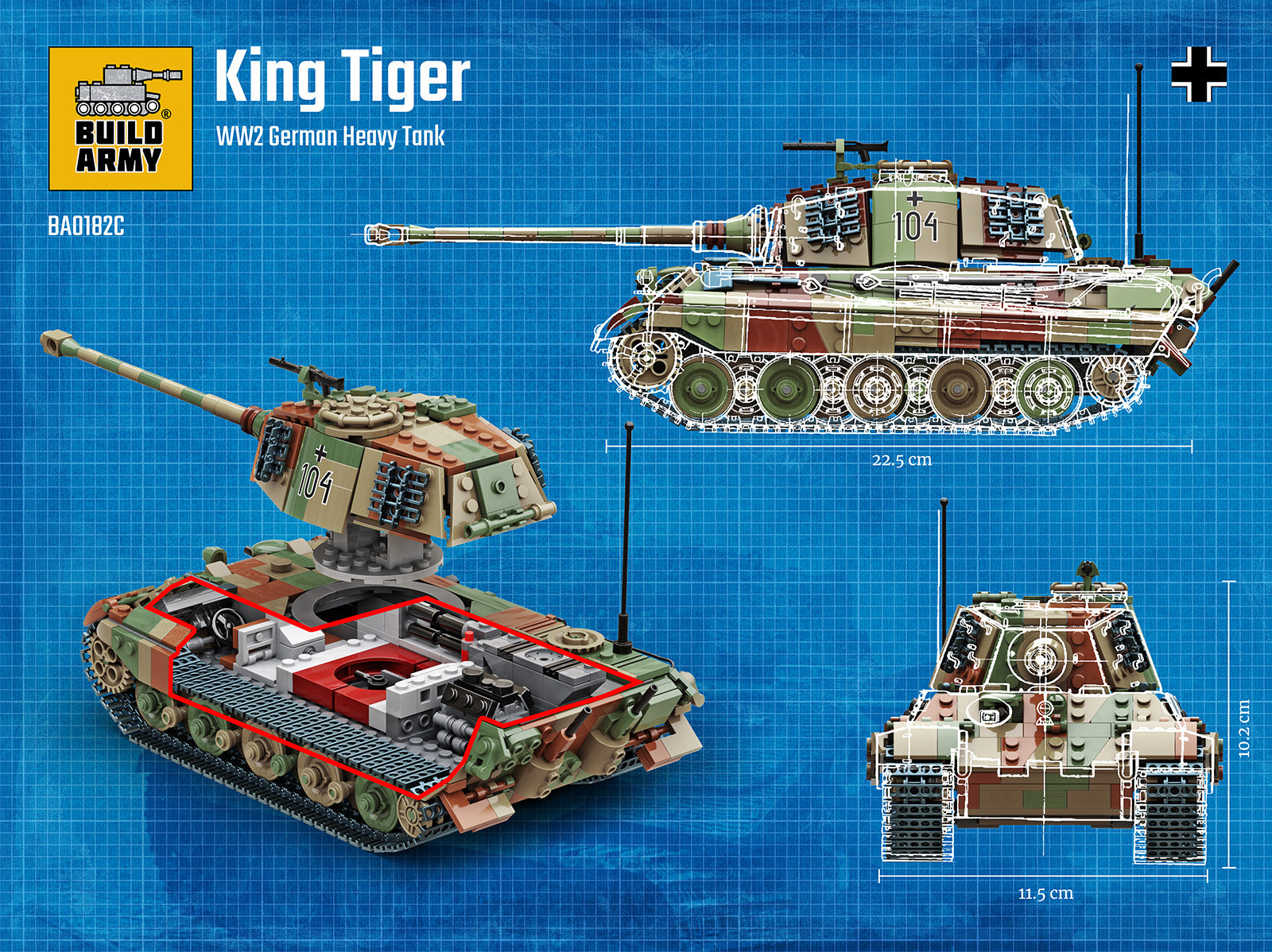 build-army-ba0182c-king-tiger-camouflage-briques-1145-pcs image 4