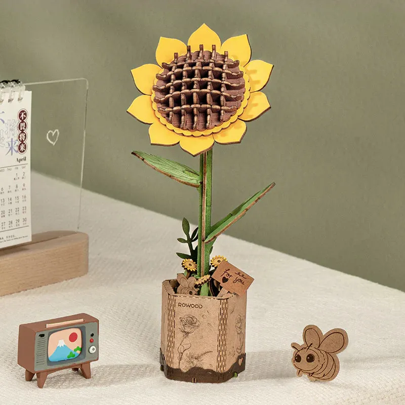 rowood-tw011-bouquet-tournesol-puzzle-bois-3d image 1