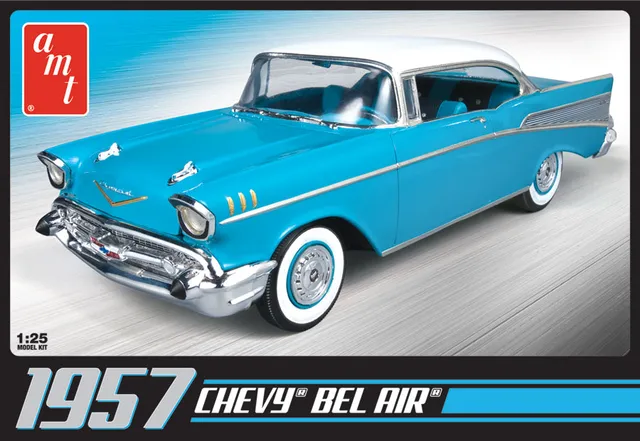 amt-1957-chevy-bel-air-maquette-voiture-1-25-bleue image 1