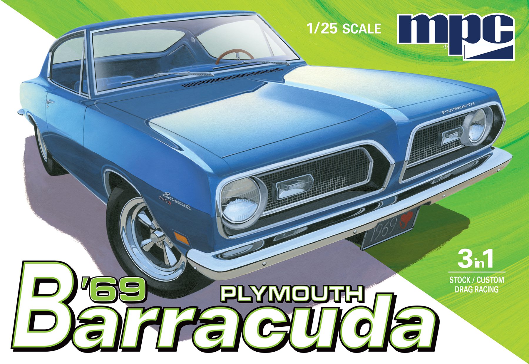 mpc-plymouth-barracuda-1969-maquette-voiture-1-25-stock-custom-drag image 1