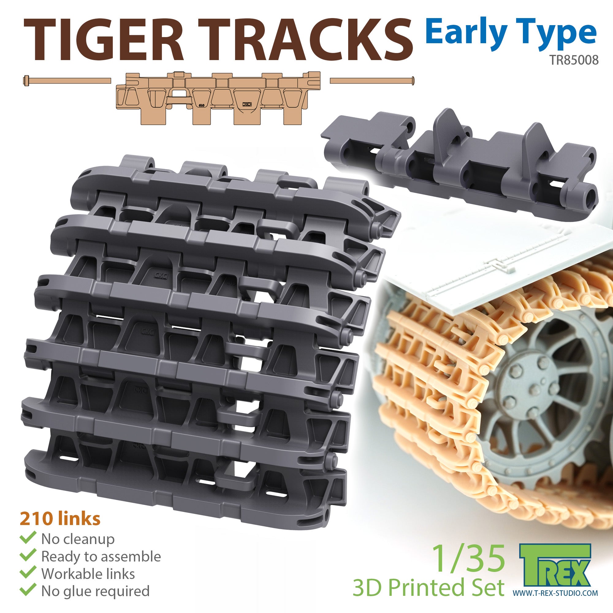 t-rex-85008-tiger-tracks-early-chenilles-maquette-1-35-210-maillons image 1