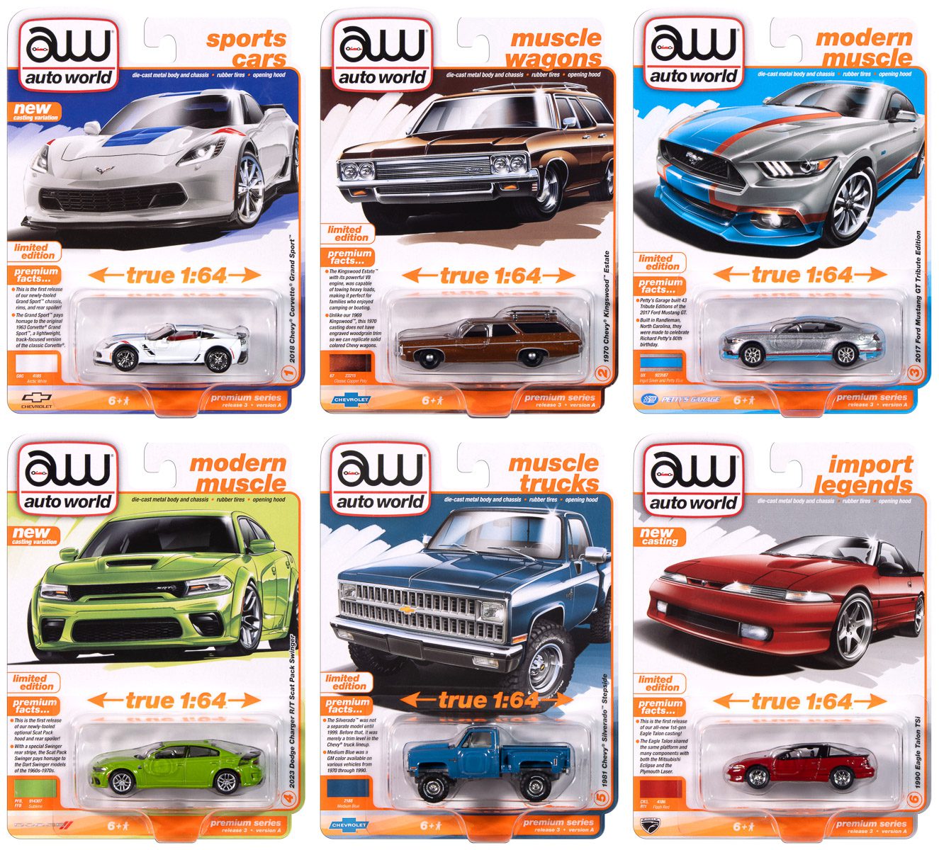 auto-world-premium-release-3-coffret-miniature-1-64-set-a-6-pcs image 1