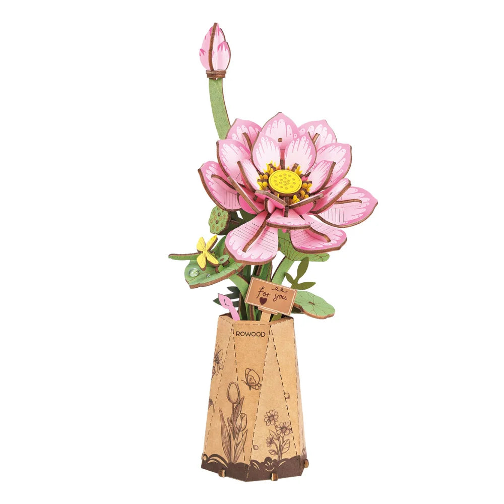rowood-tw151-bouquet-lotus-rose-puzzle-bois-3d-fleurs image 1