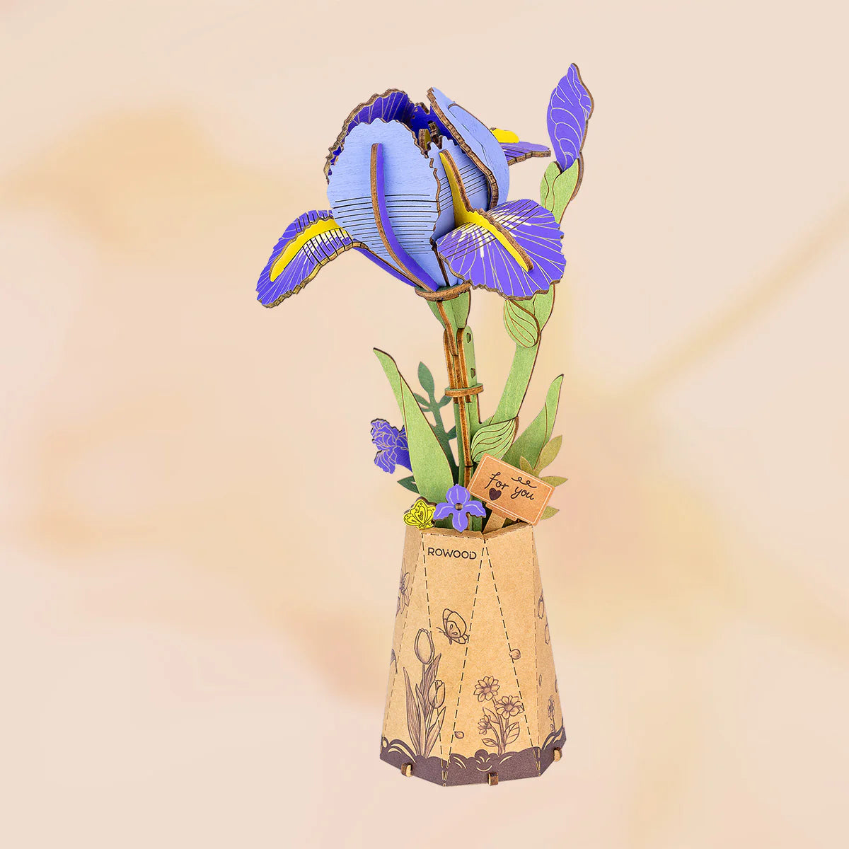 rowood-tw121-bouquet-iris-violet-puzzle-bois-3d-fleurs image 1