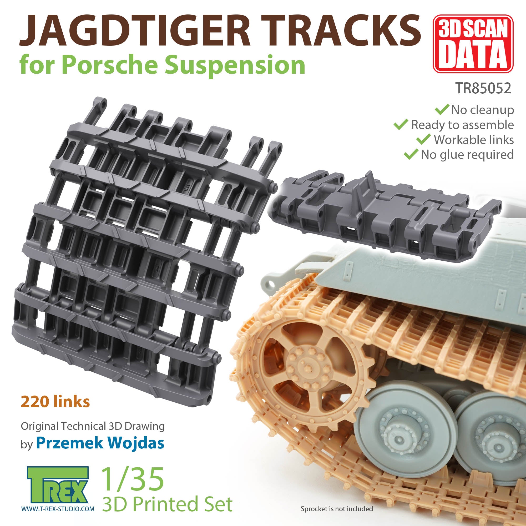 t-rex-85052-chenilles-maquette-1-35-jagdtiger-porsche-220-maillons image 1