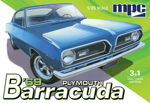 mpc-plymouth-barracuda-1969-maquette-voiture-1-25-stock-custom-drag image 1