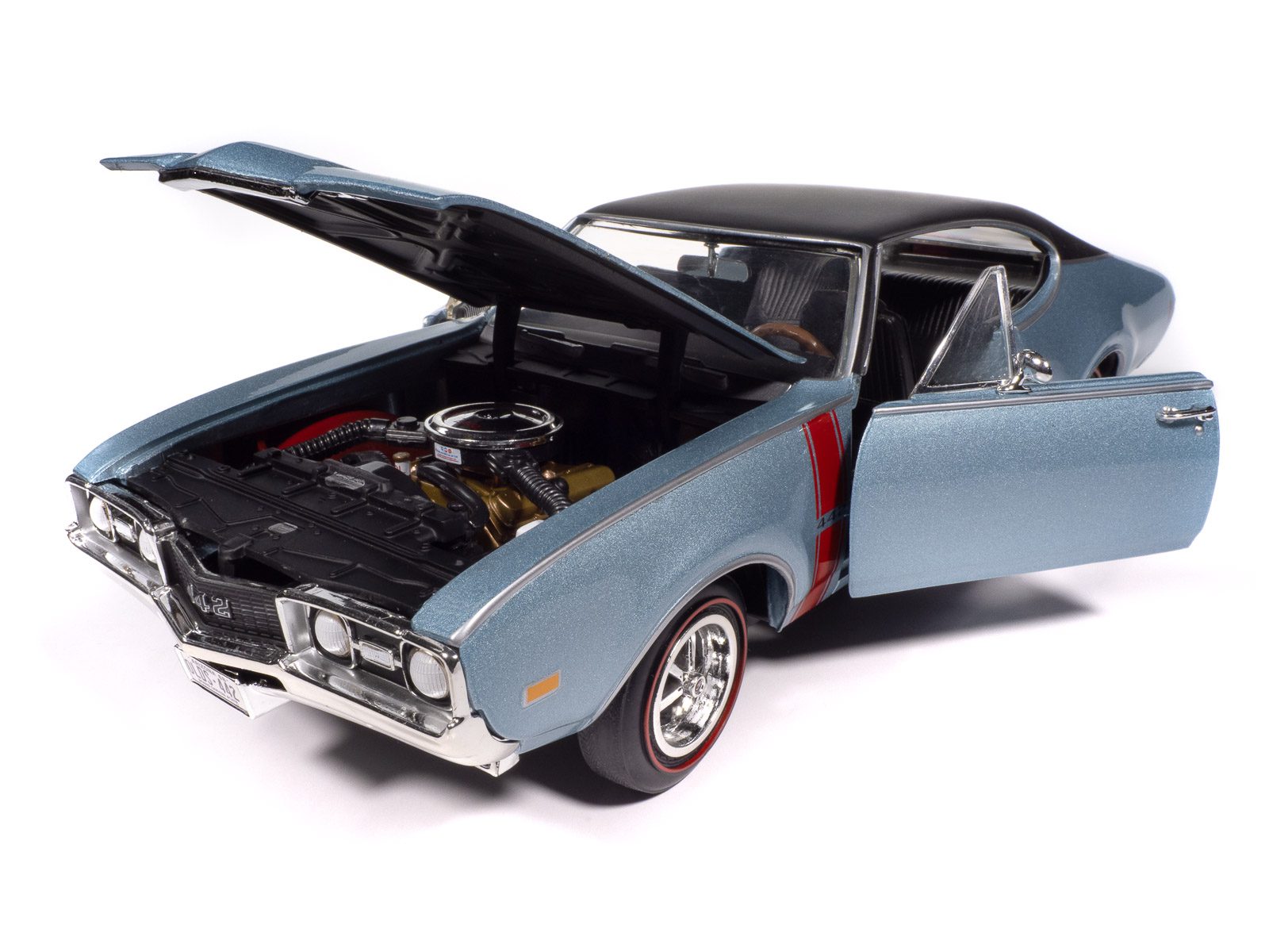 american-muscle-oldsmobile-442-1968-miniature-1-18-teal-frost image 2
