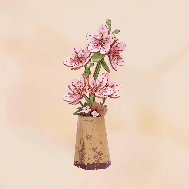 robotime-tw101-rowood-bouquet-sakura-puzzle-bois-3d-fleurs image 1