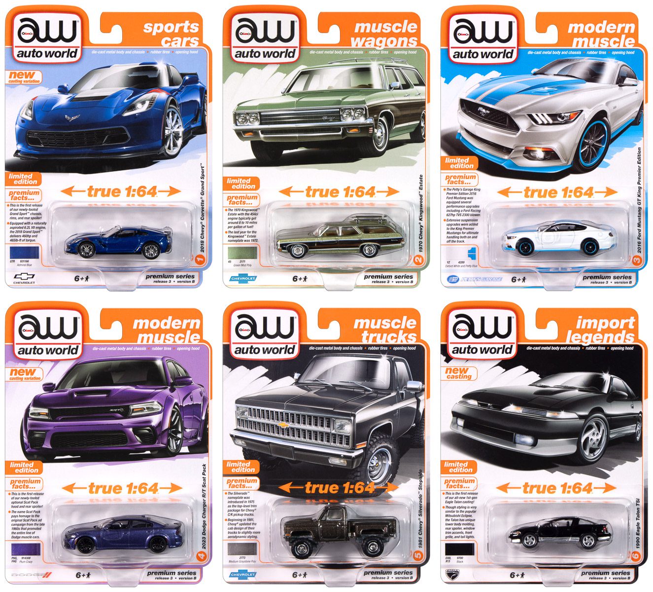 auto-world-premium-release-3-coffret-miniature-1-64-set-b-6-pcs image 1