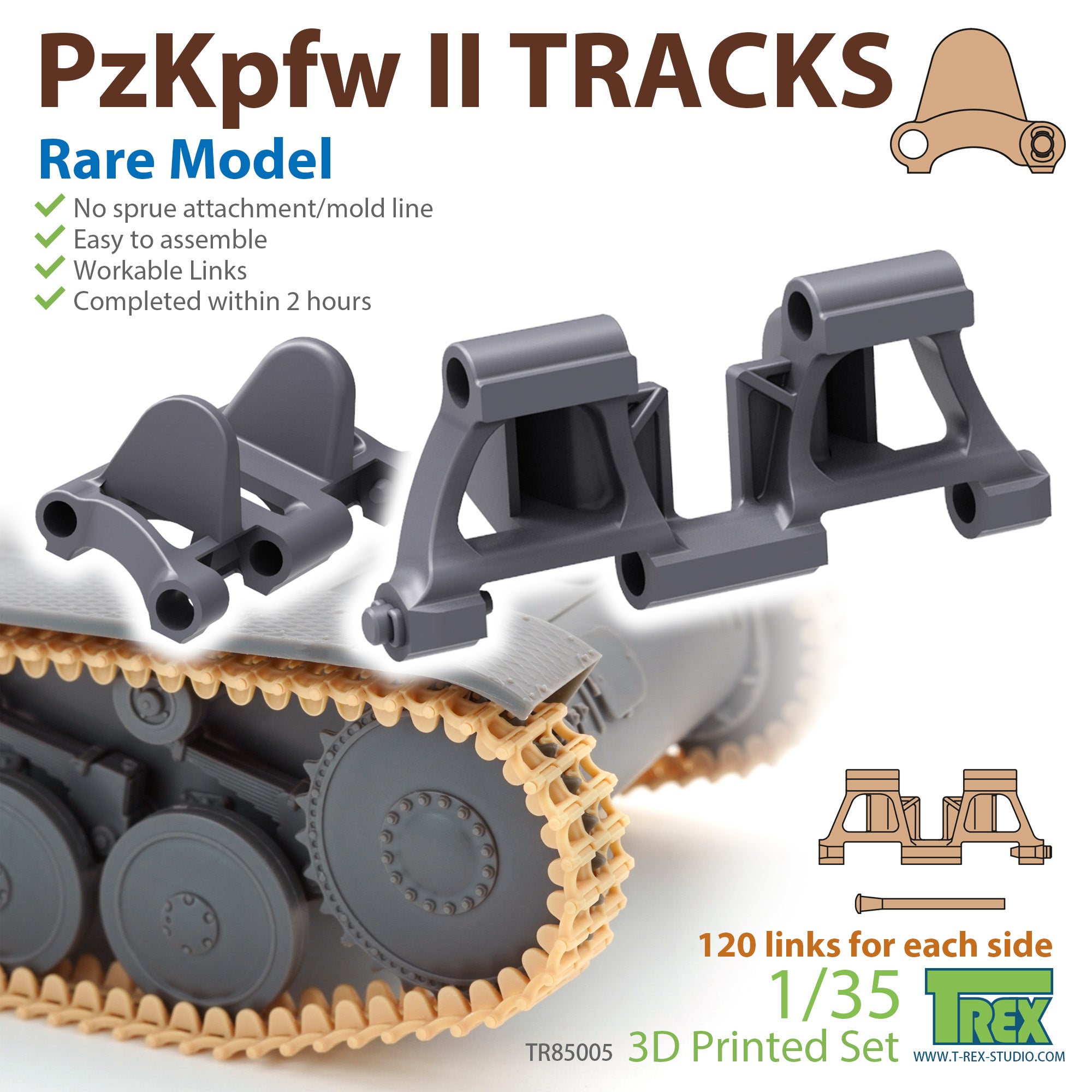t-rex-85005-chenilles-pzkpfw-ii-1-35-maillons-3d image 1